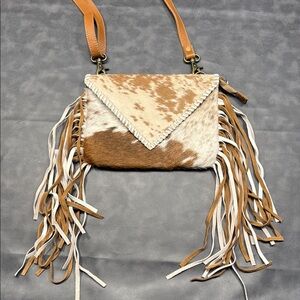 Myra Bag Tan and Cream Crossbody with Fringe